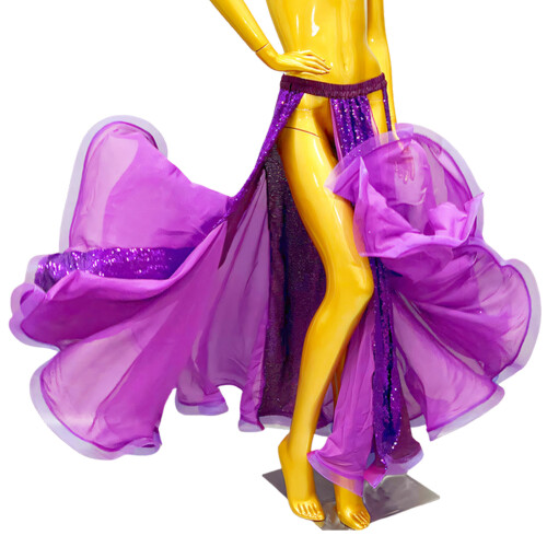 Jupe de danse du ventre à taille réglable avec paillettes-Violet