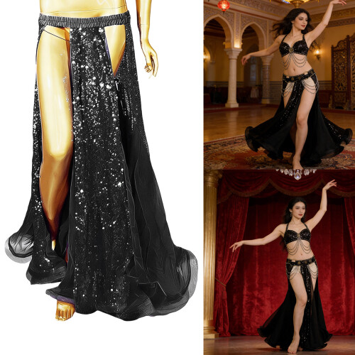 Practical Polyester Blend Belly Dance Skirt With-Silver 2