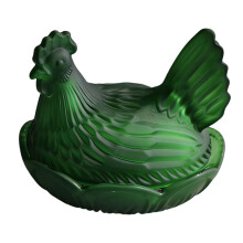 Glass Crystal Hen-Shape Candy Dishes Creative-Frosted Green