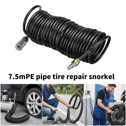 Coiled Flexible Pneumatic Tubing Quick Coupling Pipe 7.5m-Black 2
