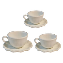 3PCS Miniature Coffee Cup and Saucer Set With Flower Trim-White