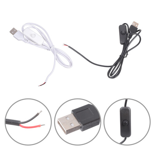 Practical USB Power Cable with Switches 2 Pin Bare-Black 1.5m 2