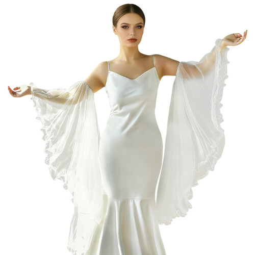 Adjustable Bishop Sleeve Tulle Elastic Flared Cuffs-Beige 1