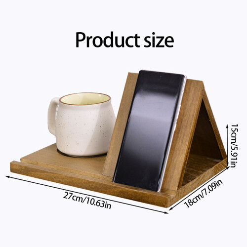 Wooden Geometric Bookshelf Triangle Base Integrated Cup Holder 2