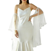 Adjustable Bishop Sleeve Tulle Elastic Flared Cuffs-Beige