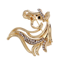 High End Horse Head Brooch Premium Alloy With Crystal-Gold