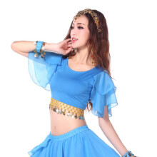 Belly Dance Shirt With Flowing Fringe Accents-Lake Blue OS