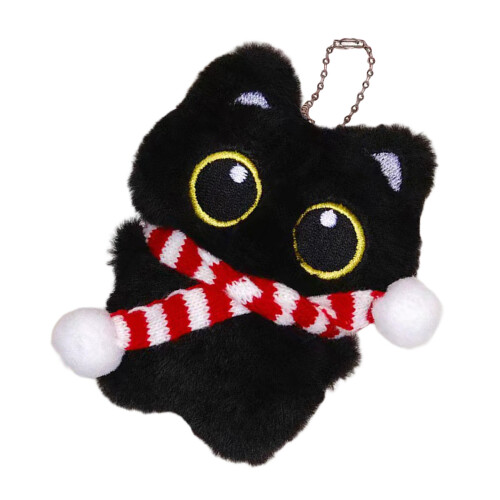 Festive Plush Black Kitten Doll Keychain Feature Scarf-Style4