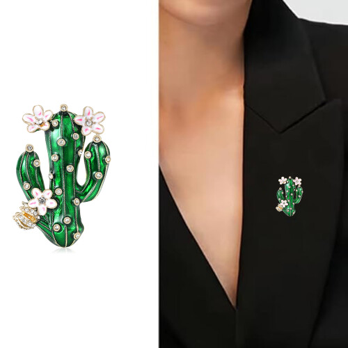 Broche à motifs de cactus à fleurs vibrantes, avec strass en 1