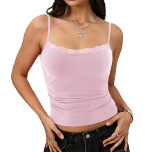 Padded Lace Cami Top Lined k Top Strap Club Shirt-Pink S