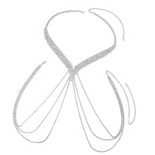 Elegant Multilayer Fringe Body Chain With Rhinestones-silver