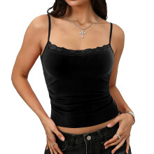 Padded Lace Cami Top Lined k Top Strap Club Shirt-Black XL