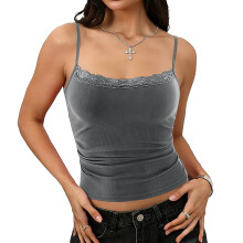 Padded Lace Cami Top Lined k Top Strap Club Shirt-Gray L