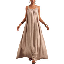 Einfarbiges Sommerkleid für Damen, Spaghettiträger,-Khaki XL