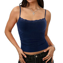 Padded Lace Cami Top Lined k Top Strap Club -Navy Blue M