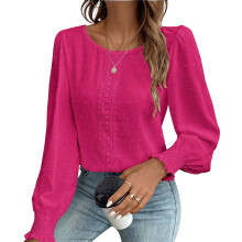 Women's V-neck Bohemian long-sleeved polka dot chiffon-Red M