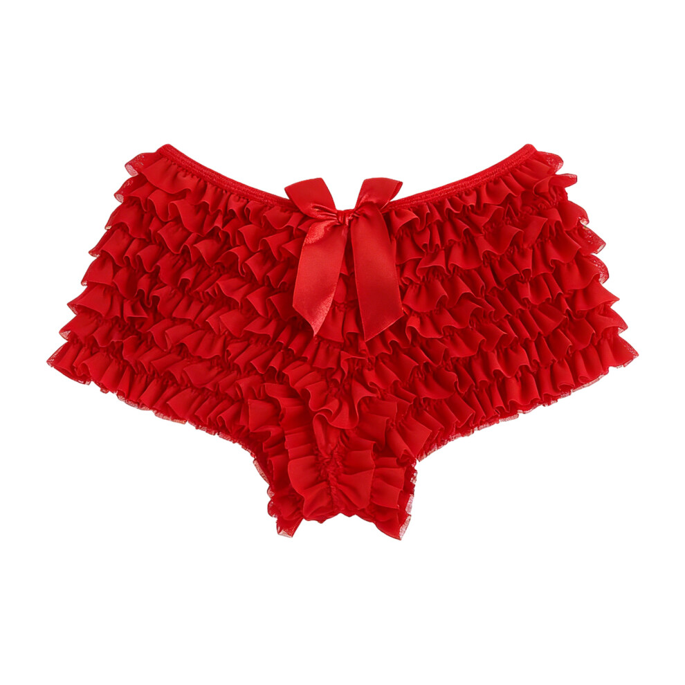 Red Womens Lolitas Mesh Ruffle Panties Booty Boy Shorts- 1
