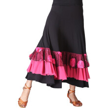 Elegant Ballroom Dance Skirt With 360 Degree-black rose red