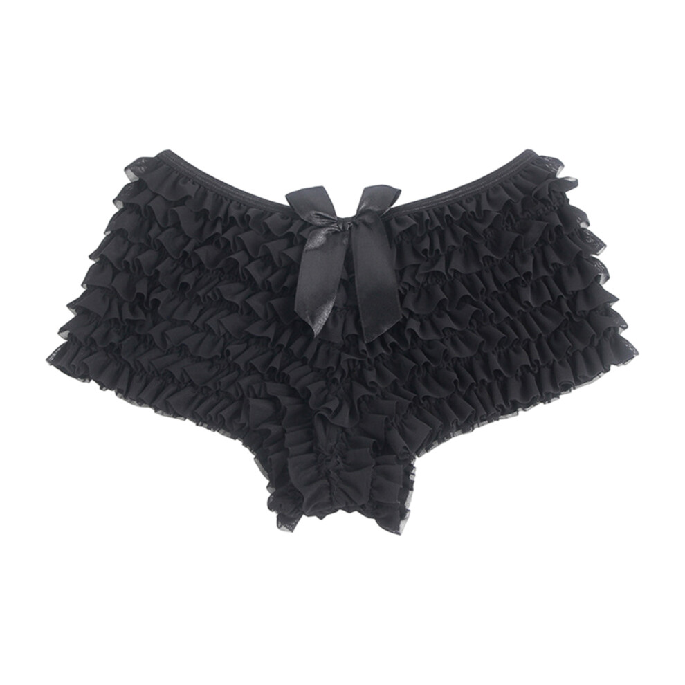 Black Women's Lace Ruffled Boyshorts Panties Dance Bloomers- 1