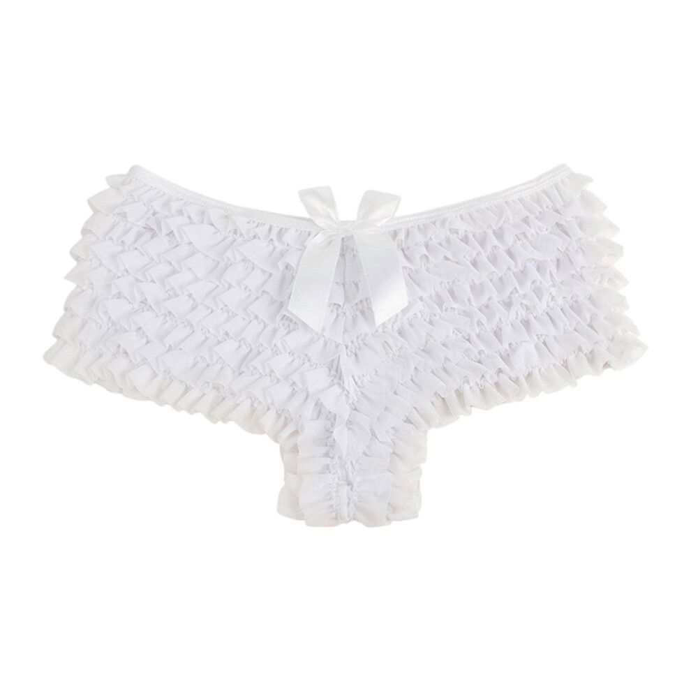 White Women's Lace Ruffled Boyshorts Panties Dance Bloomers- 3