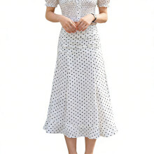 Elegant Dot Fishtail Flare A Line Maxi Skirt Flowy Chiffon-S