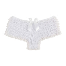 Women Mesh Ruffle Lace Cheeky Boyshort Panty Booty-White 2