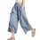 Plaids Pattern Wide Leg Capris Pants Elastic Waist With-Blue L 1