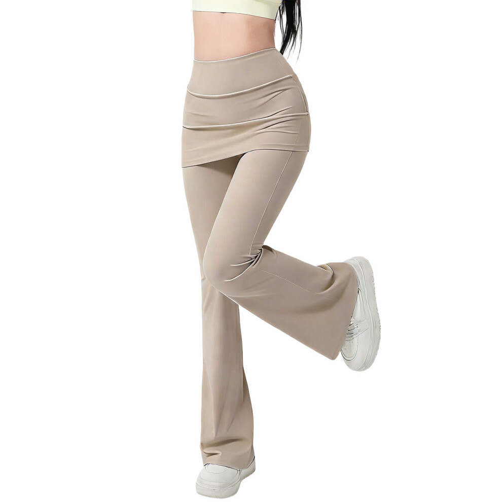 High Waist Flared Yoga Pants With Butt Lifting 2 in 1-Khaki S