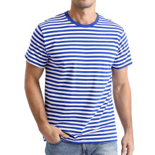 Men's short-sleeved striped sailor-style crew neck-Blue XL