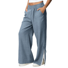 Womens Pants Elastic Wide LegPants with-malachite green L
