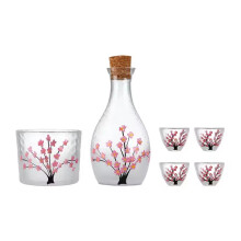 Elegant Japanese Glass Sake Set With Flower Pattern Sake Bottle