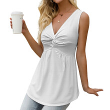 Top for Women Tops Twist Front V Neck Sleeveless Flowy-White M