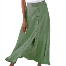 Womens Button Front Flowy Maxi Skirt A Line Skirts-Green S