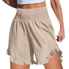 Shorts for Women Casual Smocked High Waist Flowy-apricot XL