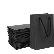 Geschenktüten, 25 Stück, schwarze Henkel, umweltfreundliches Kraftpapier, matt, ideal für Partys, dick und stabil, wiederverwendbar, Einwegartikel