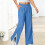 Womens Pants Elastic Wide LegPants with Pockets Ruffle-Black M 2
