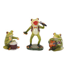3Pcs Handmade Resin Frogs Statues Musical Theme Decors Perfect