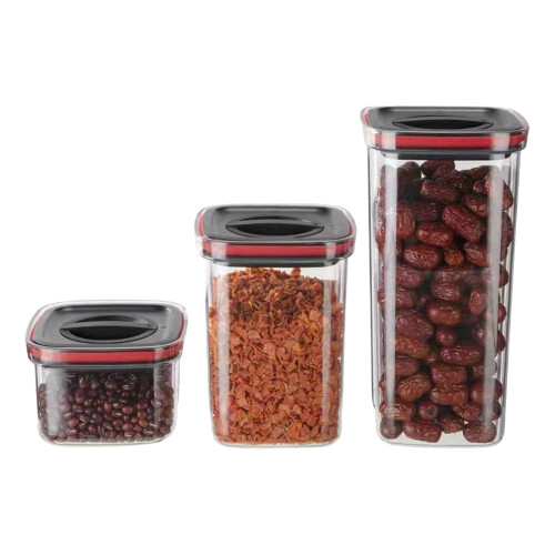 Set Of 3 Clear Rotating Jars Designs For Portable Kitchen-Black