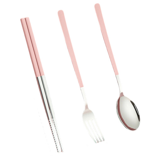 Edelstahl-Geschirr-Gabel-Löffel-Essstäbchen-Set mit-2