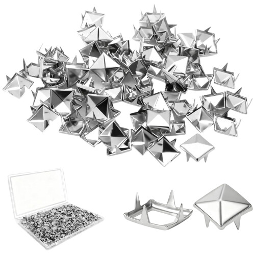 500Pcs 10mm Silver Pyramid Iron Studs 4 Prongs Metal Rivets For