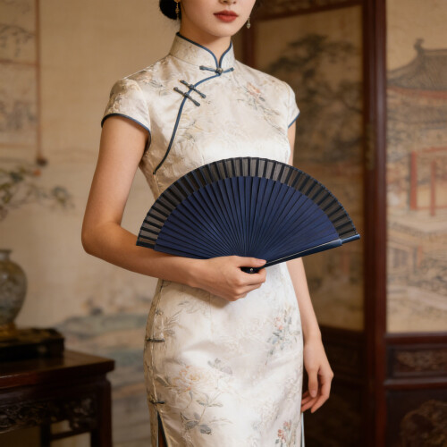 Ventilateur à main pliable de Styles chinois traditionnels,-Bleu 2