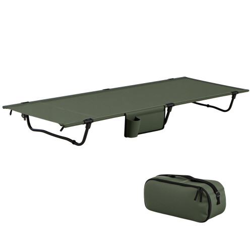 Ultralight Folding Camping Cot with Side Pocket, 150kg Capacity