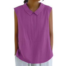 Cotton Linen Shirts for Women Sleeveless Collared-Fuchsia M