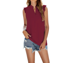 Women's V-Neck Sleeveless Shirt, Fashionable ,-Burgundy XL