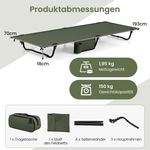 Ultralight Folding Camping Cot with Side Pocket, 150kg Capacity 1