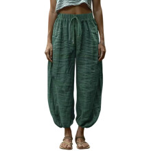 Women's Elastic Waist Lightweight Pants Casual Cotton-Green XL