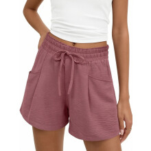 Women's Casual High Waist Drawstring Shorts,-Fuchsia XL