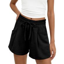 Women's Casual High Waist Drawstring Shorts,-Black L