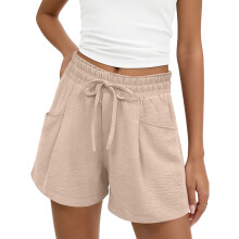 Women's Casual High Waist Drawstring Shorts,-Khaki L