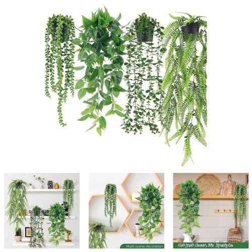 Set mit 4 künstlichen Eukalyptus-Hängetöpfen, ideal für 1